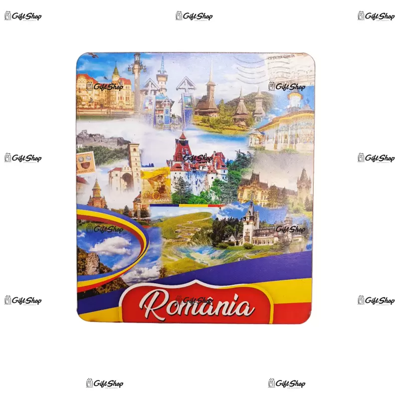 Romania, magnet din lemn patrat